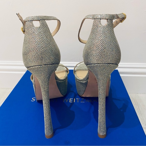 New Stuart Weitzman Platform Nudistcurve Hollywood Sandals Nudist Curve Glitter - Picture 8 of 11